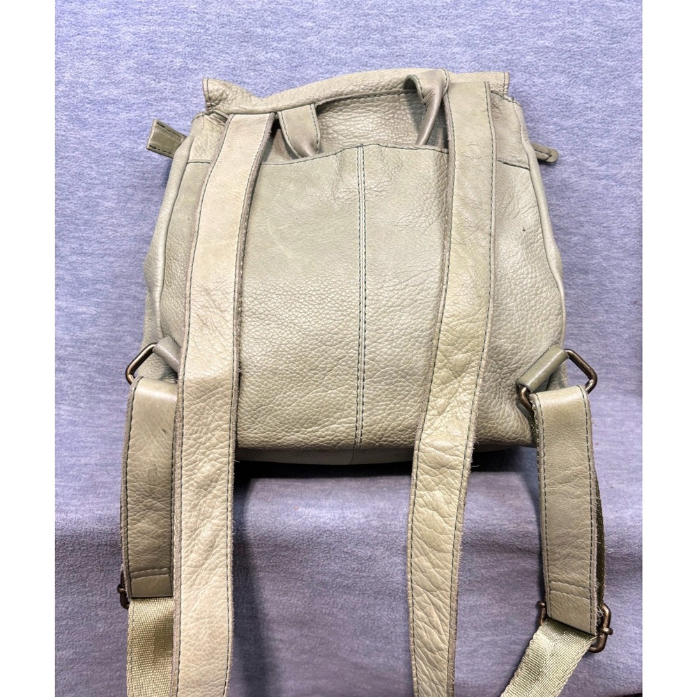 American Leather Co Sage Green Pebbled Leather Flap Backpack Bag Purse - Picture 3 of 13